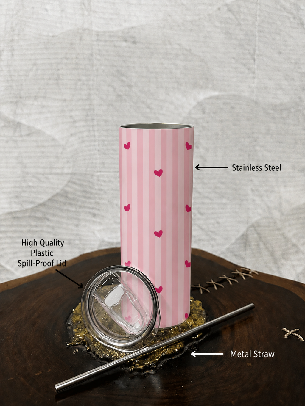 Pink Heart Pattern Tumbler💕