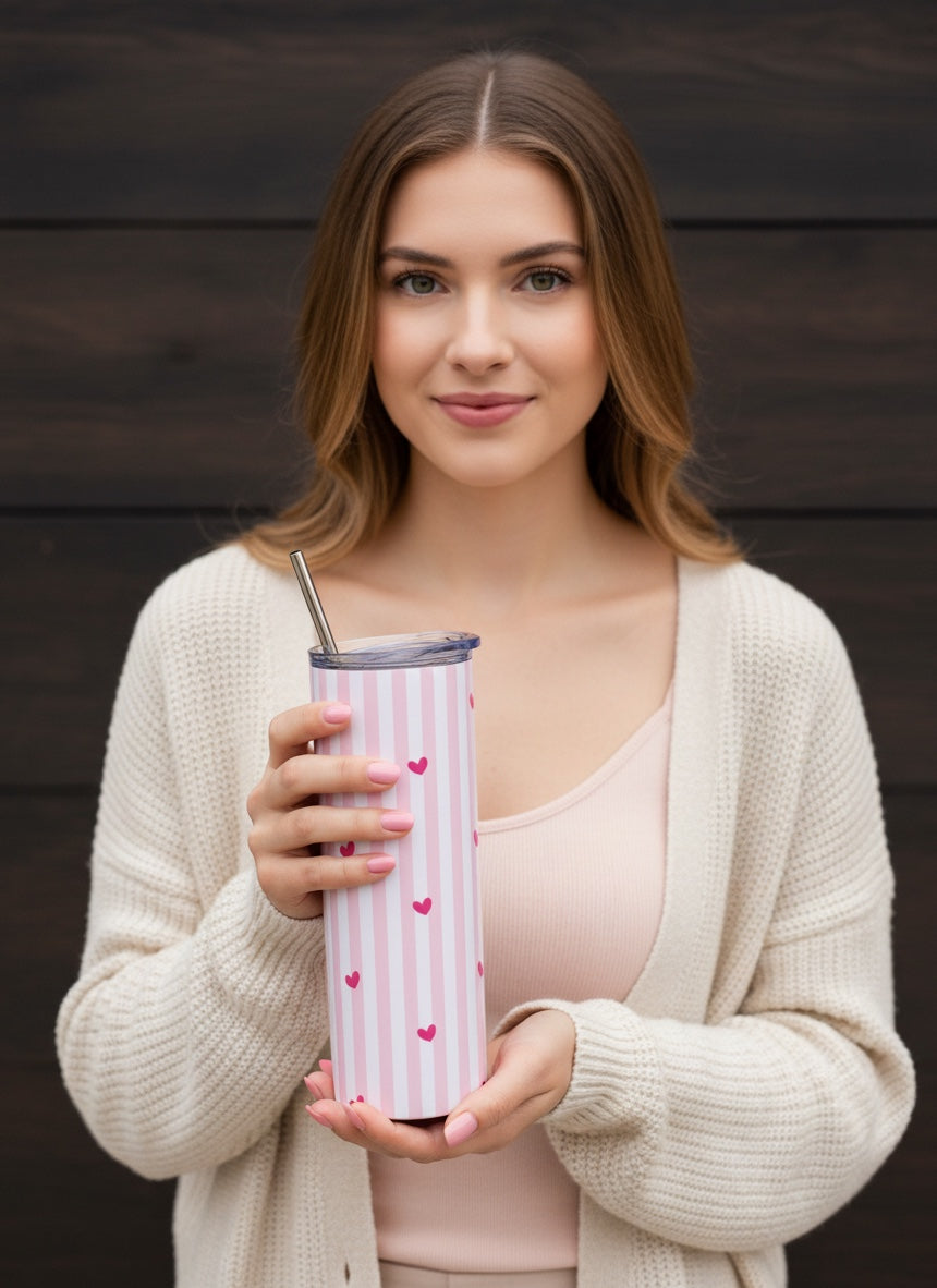 Pink Heart Pattern Tumbler💕