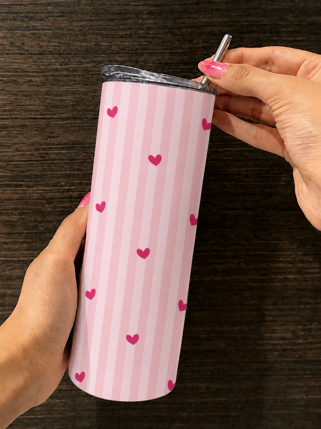 Pink Heart Pattern Tumbler💕